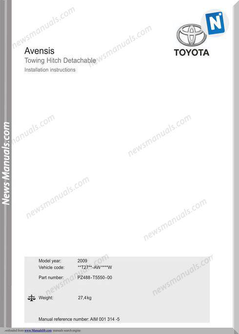 Toyota Avensis Installation Instructions Manual
