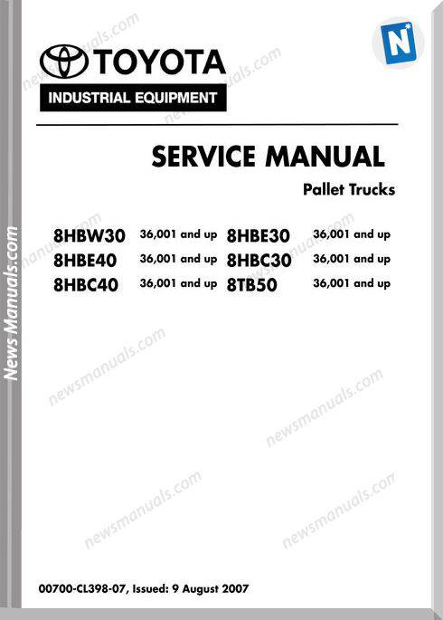 Toyota Bt 8Hbw30 8Hbe-C30-40 8Tb50 Repair Manual