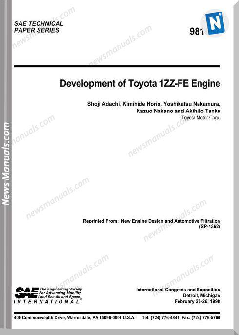 Toyota Engine 1Zz Fe Repair Manual