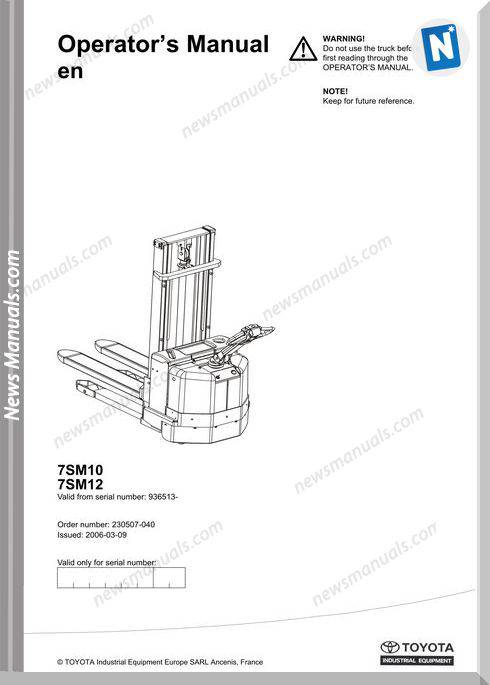 Toyota Forklift 7Sm10 12 Operator Manual