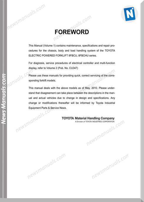 Toyota Forklift 8Fbc(H)U Service Manual Cu346 Vol.1