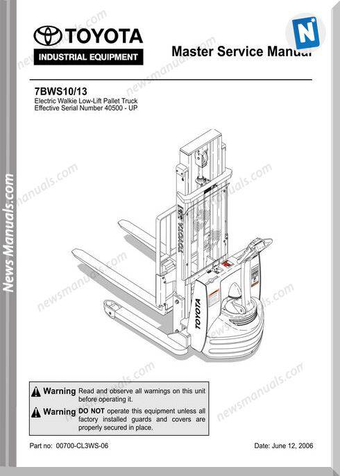 Toyota Forklift Bt 7Bws10-13 Repair Manual Cl3Ws-06