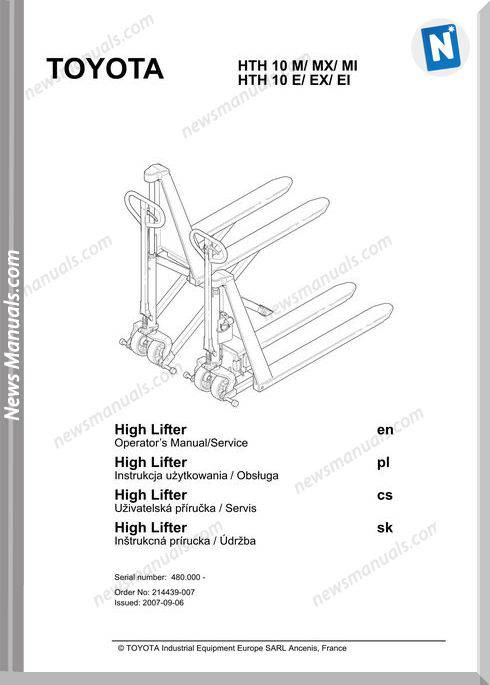 Toyota Forklift Hth10M E Operator Manual