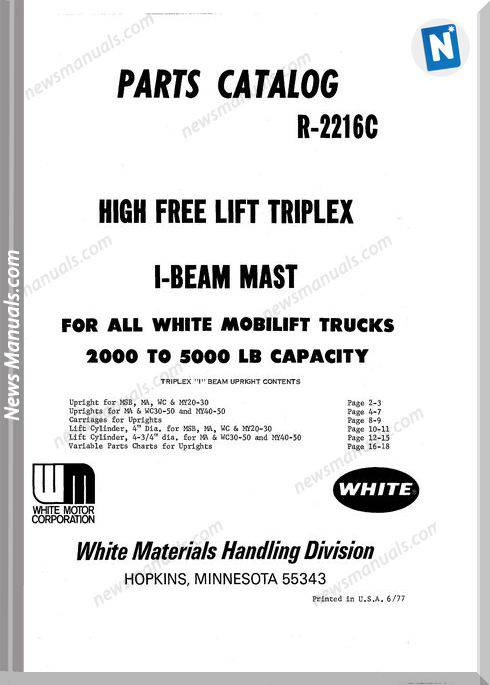 White Fork Lift Hight Free Lift Parts Catalog