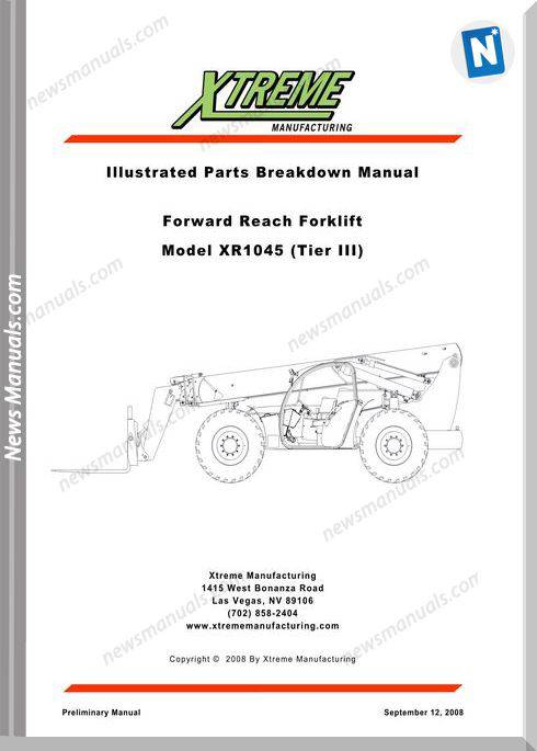 Xtreme Forklift Xr1045 Tier Iii Parts Manual