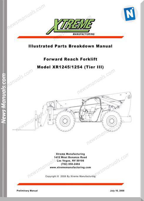 Xtreme Forklift Xr1145 1154 Tier Iii Parts Manual