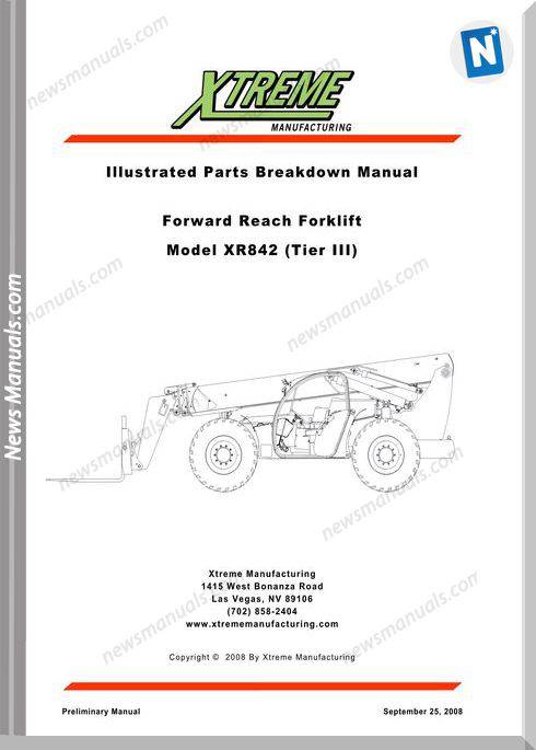 Xtreme Forklift Xr842 Tier Iii Parts Manual