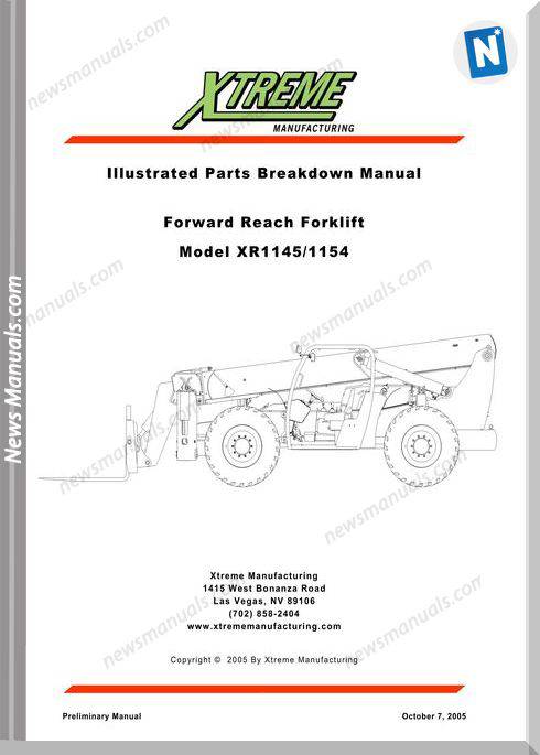 Xtreme Forward Reach Forklift Xr1145 1154 Parts Manual