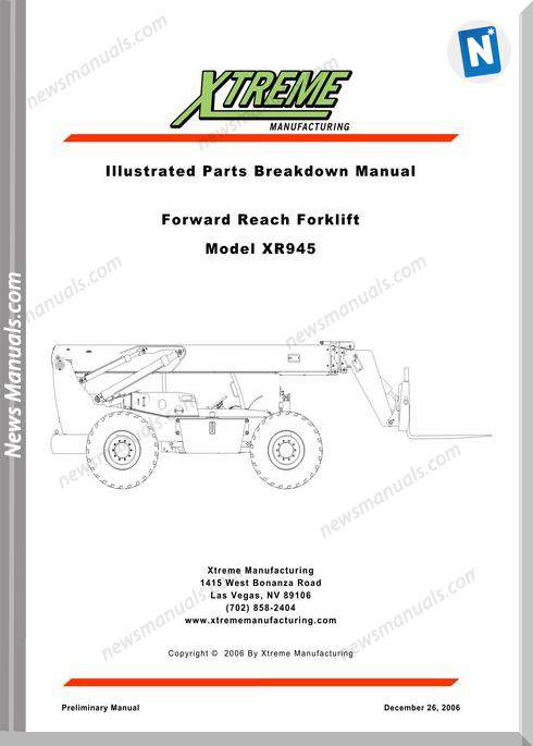 Xtreme Forward Reach Forklift Xr945 Parts Manual