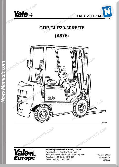 Yale Forklift A875 06 2006 Y-Pm-De Models Part Manual