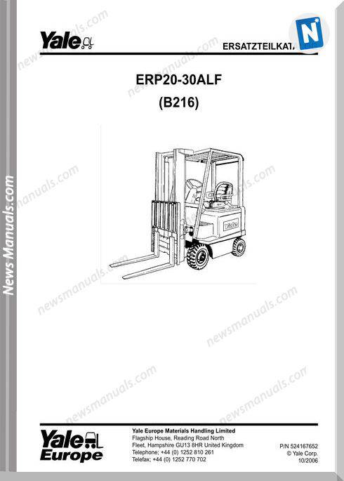 Yale Forklift B216 10 2006 Y-Pm-De Models Part Manual