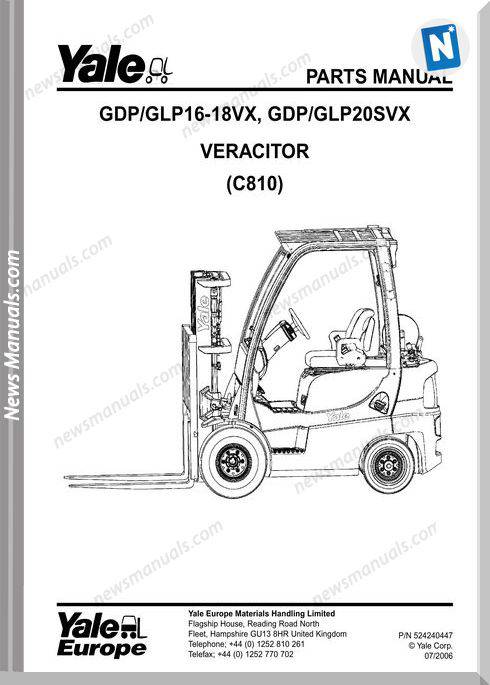 Yale Forklift C810-524240447 -(07-2006) Part Manual