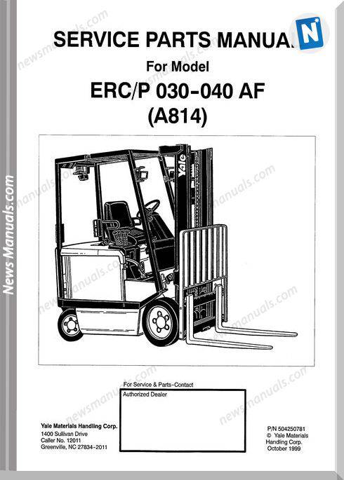 Yale Forklift Erc-Erp 030-040 Af (A814) Parts Manual