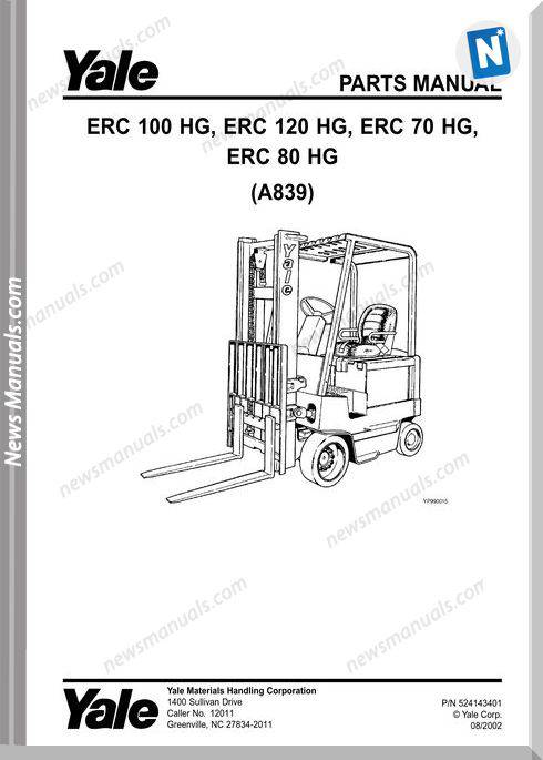 Yale Forklift Erc-Hg-70,80,100,120(A839) Parts Manual