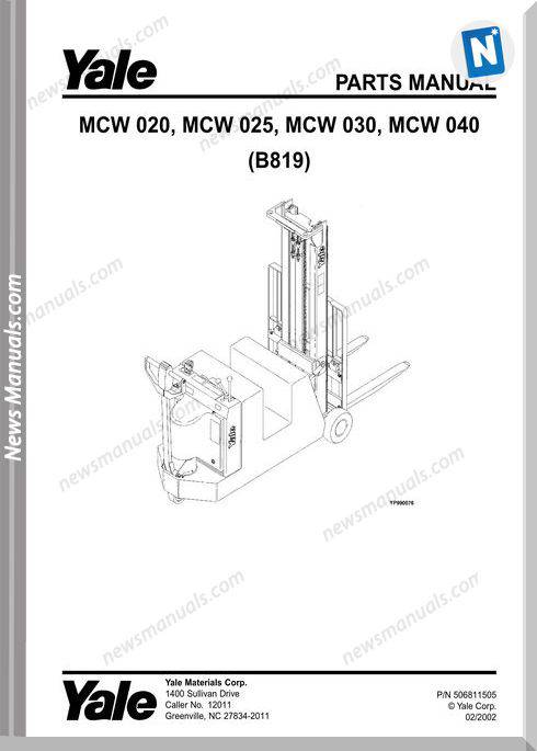 Yale Forklift Mcw 020-025-030-040 (B819) Parts Manual