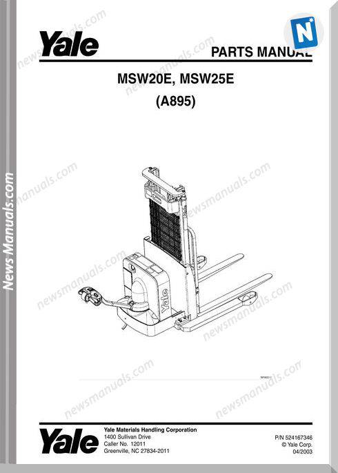 Yale Forklift Msw-E-20-25 (A895) Models Parts Manual