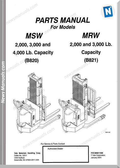Yale Forklift Msw020-030(B820), Mrw020-030(B821) Parts Manual