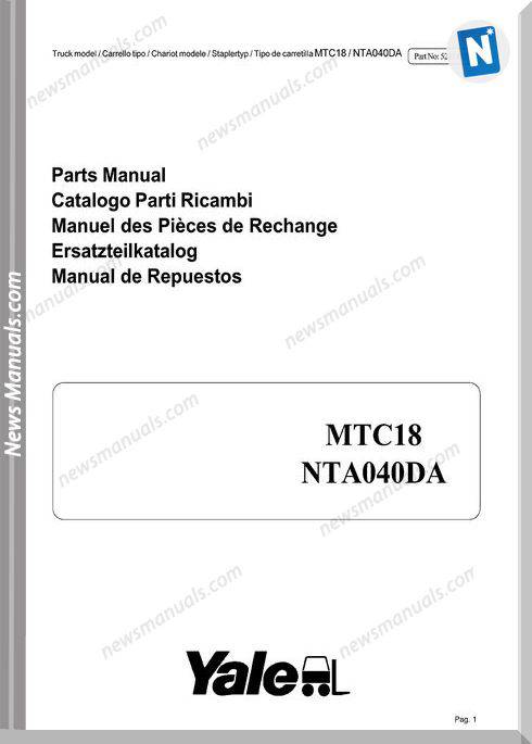 Yale Forklift Mtac18, Nta040Da Parts Manual