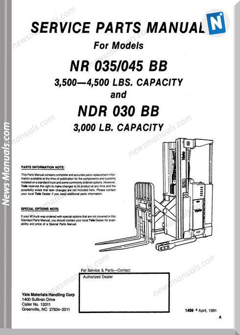 Yale Forklift Nr 035-045 Ndr 030 Bb Parts Manual