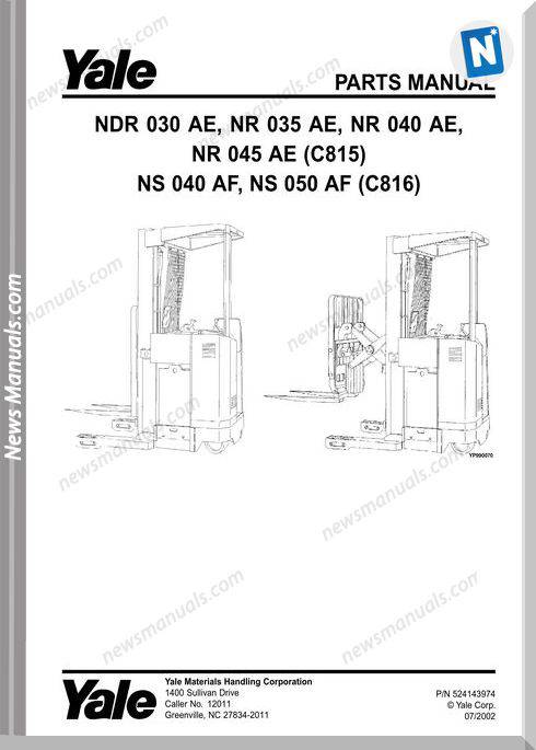 Yale Forklift Nrd-Ae-030, Nr-Ae-035-040-045, Ns-Af-040-050 (C816) Parts Manual