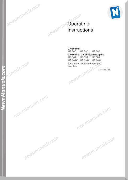Zf Ecomat 2 Plus Hp500 Hp590 Hp600 Operating Manuals