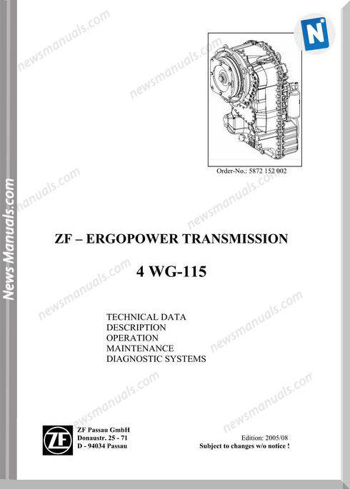 Zf Ergopower Transmission 4Wg-115 English Repair Manual