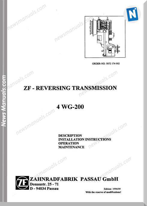Zf Revesing Transmission 4Wg-200 Repair Manual